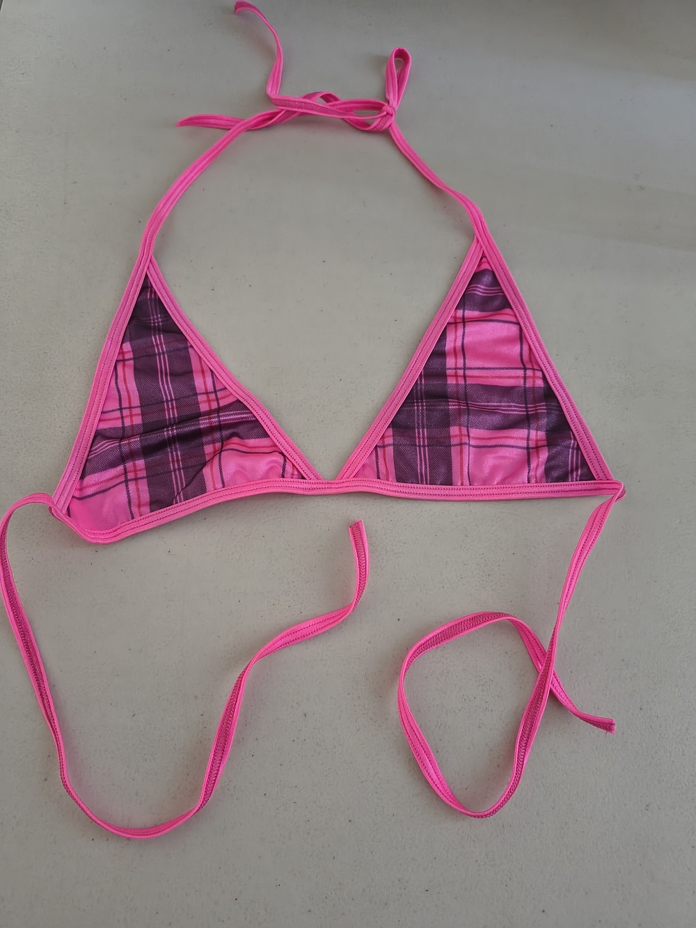 Retro Pink Plaid Bikini Top Costume Cosplay Festival Rave Party Lingerie